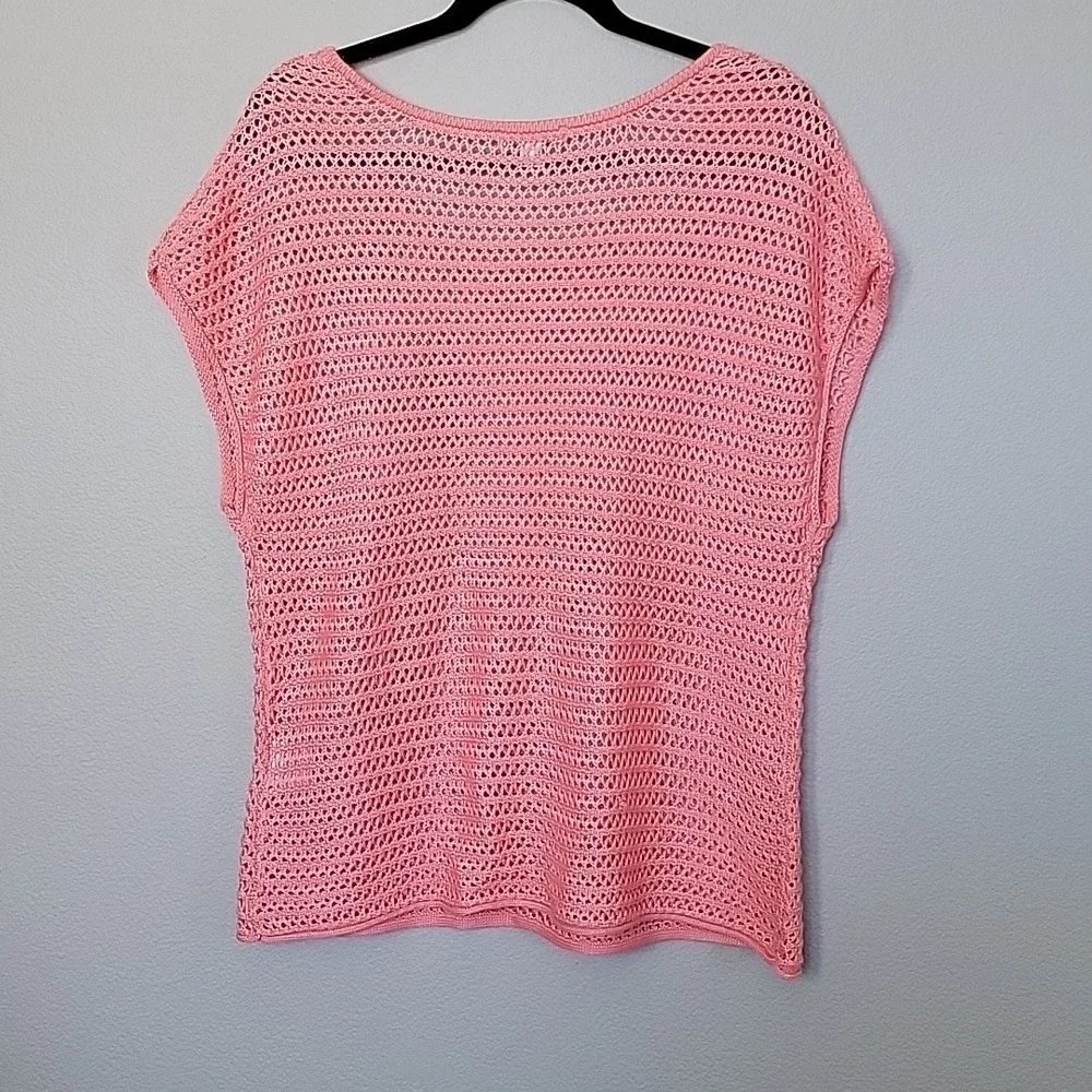 New York & Company Pink Summer Open Knit Crochet Short Sleeve Top XL